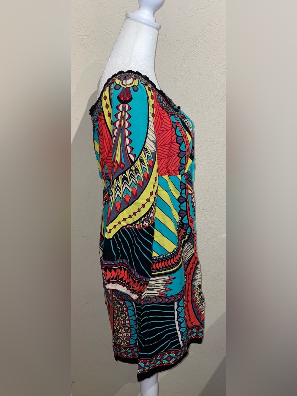 Flying Tomato Women’s Size L Boho Tunic Blouse Rayon Tribal Dashiki Festival Tie - Picture 6 of 7